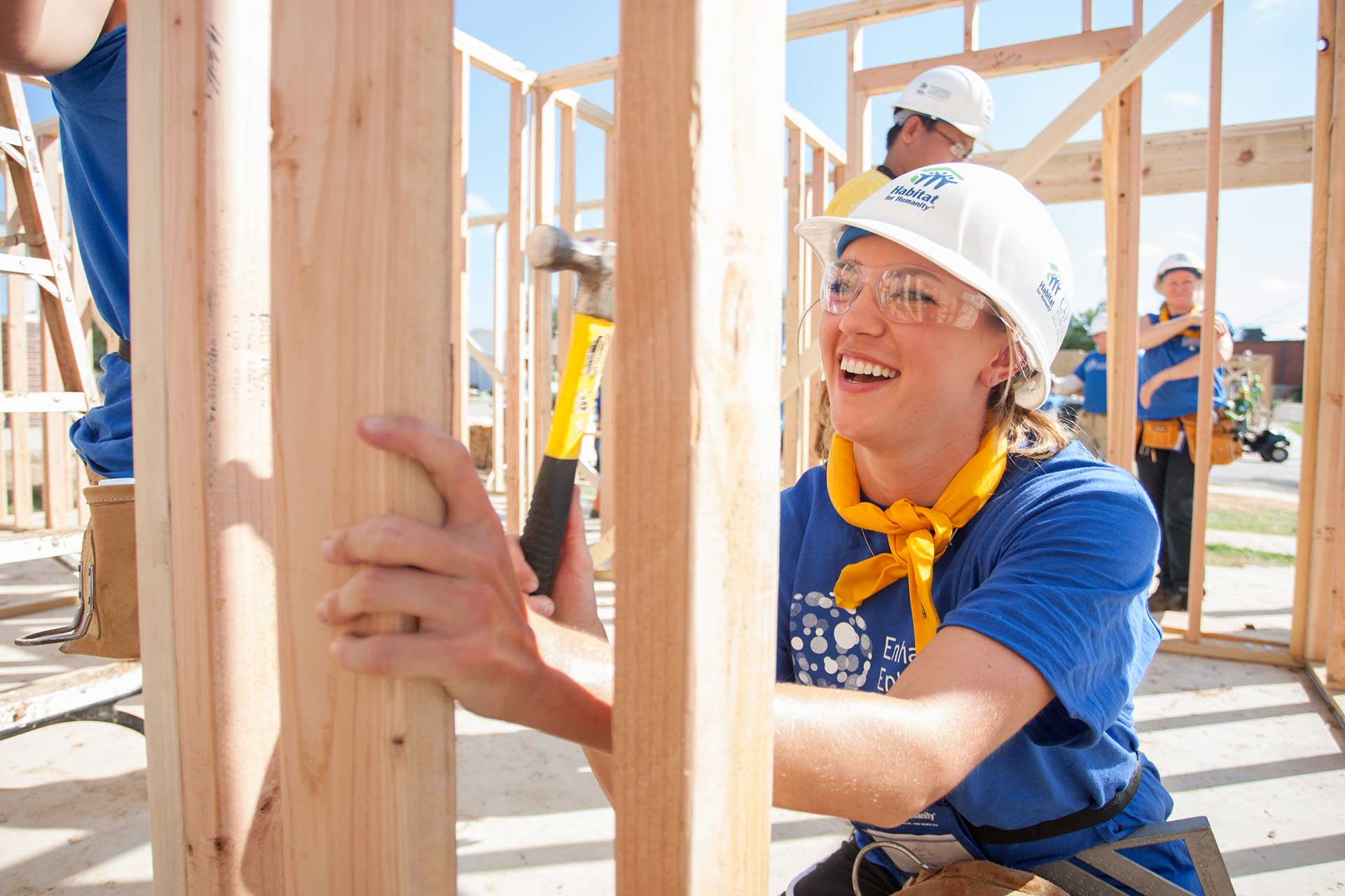 Happy volunteer on worksite